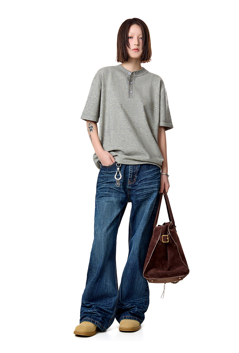 MADEEXTREME Lyocell Tencel Henry Neck Soft Premium Short Sleeve Knitted Tee