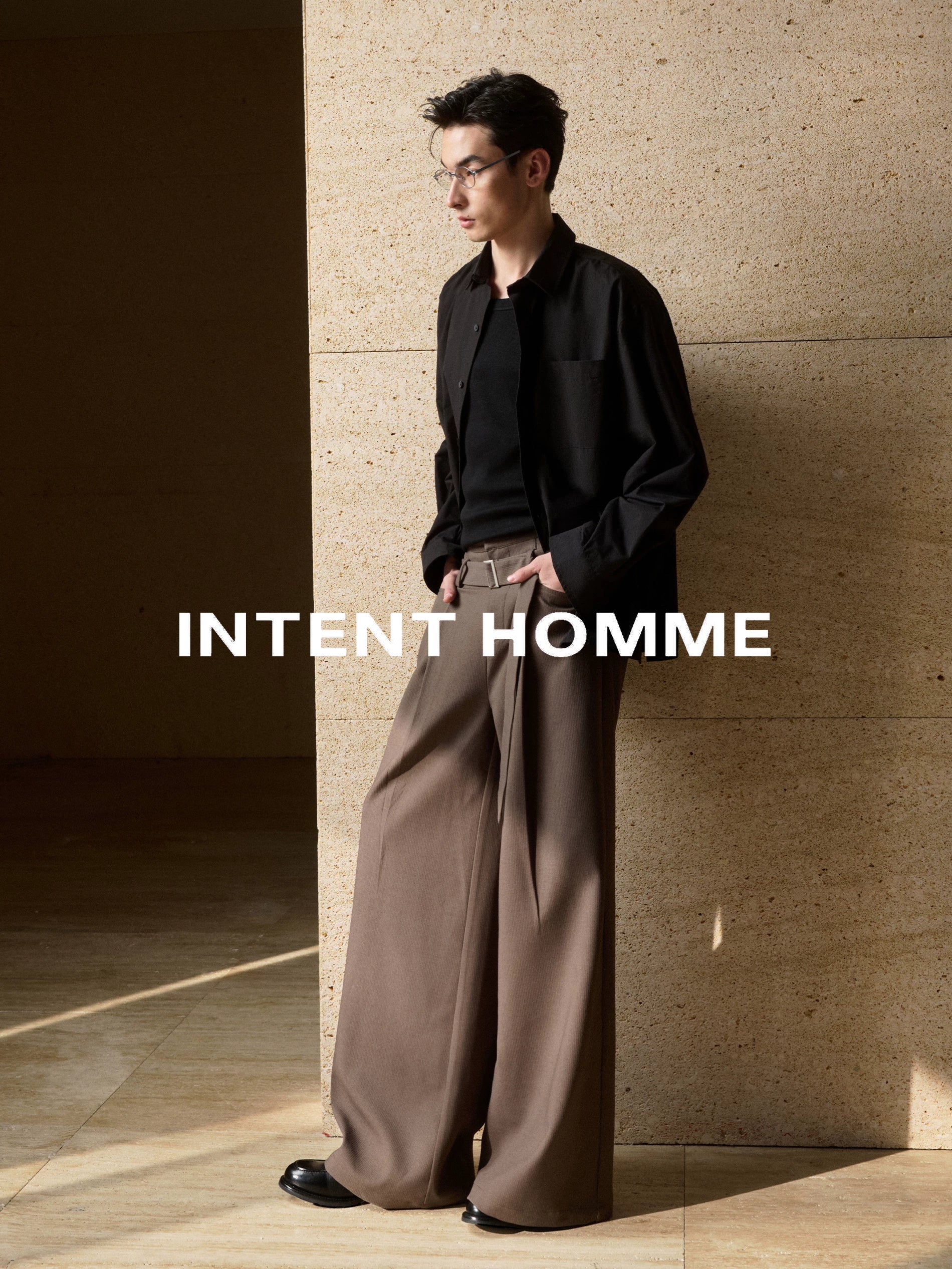 INTENT Dark Striped Straight Casual Trousers