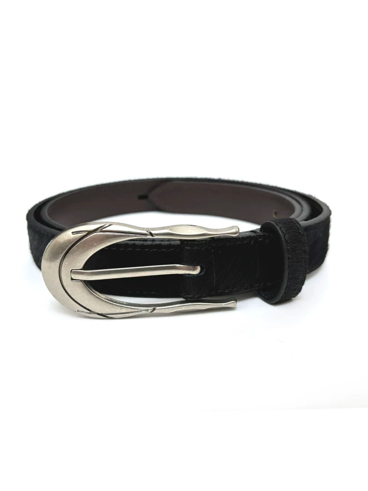 DPOL Retro Horsehair Leather Metal Belt