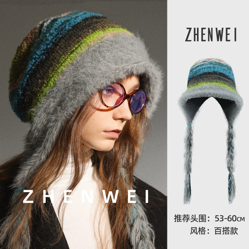 ZHENWEI Knitted Plush Plush Thick Ear Protection Wool Cap