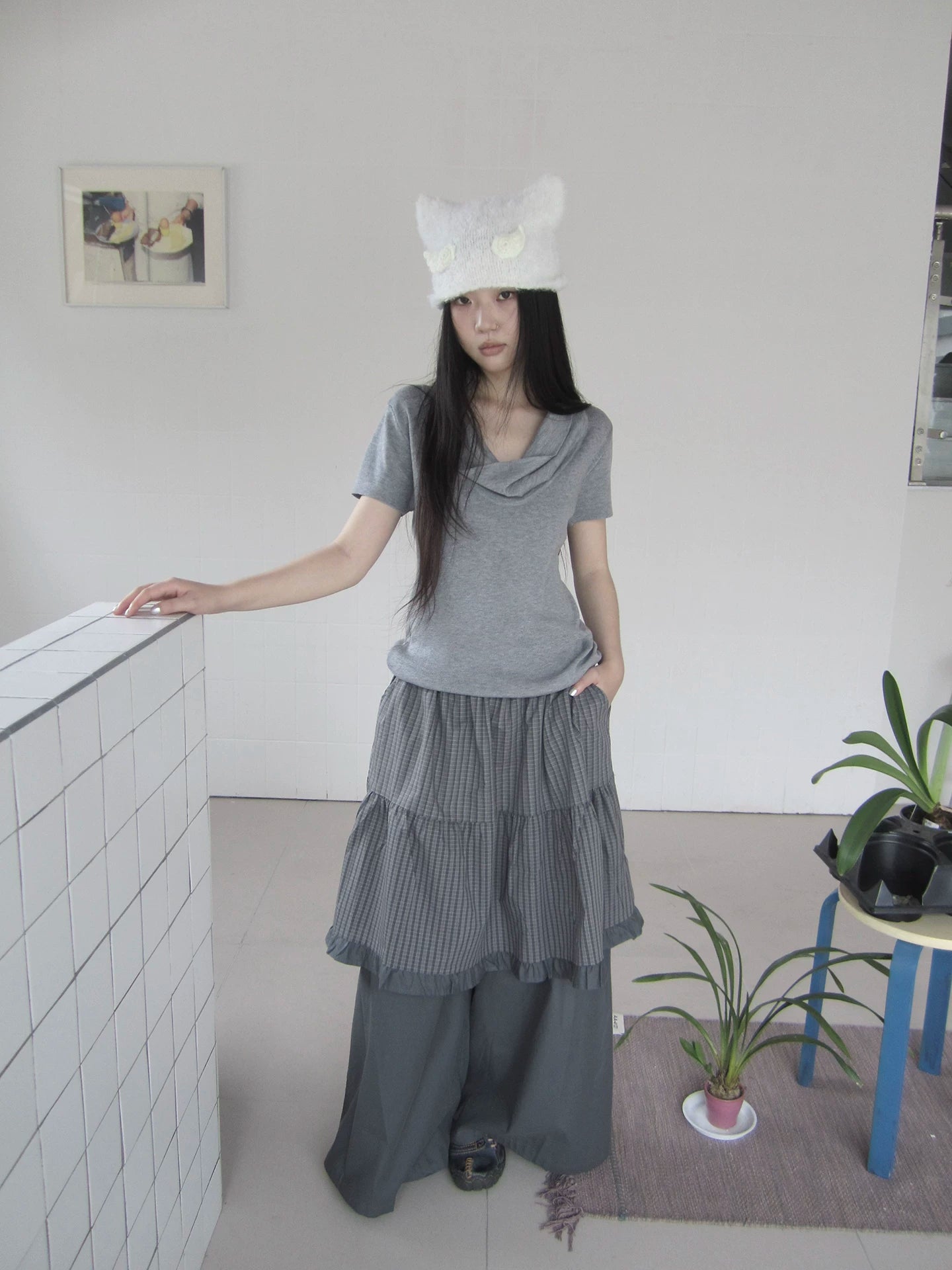 Ang: Project Retro Simple Elastic Slim Knitting Tee