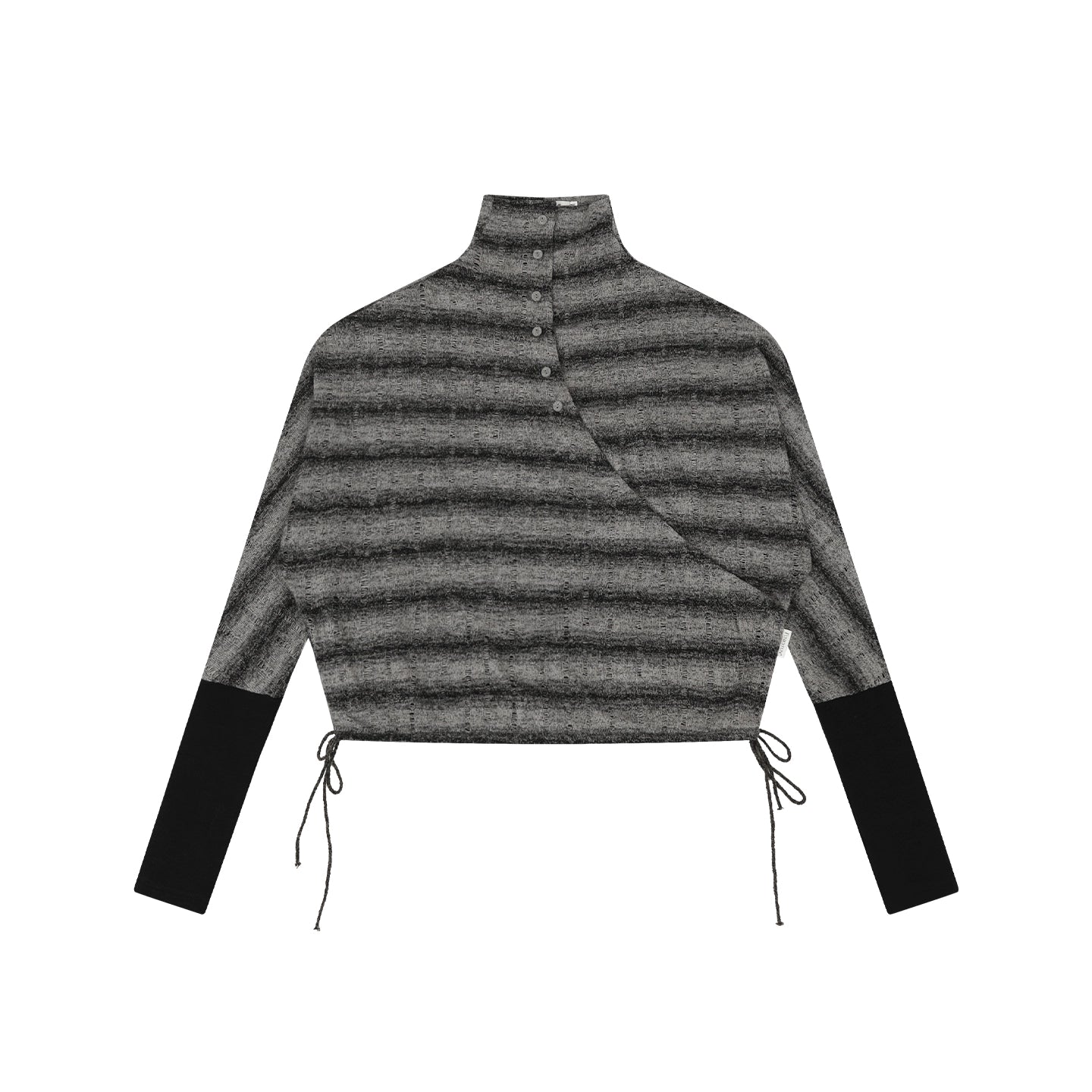 FUNKYFUN Small Turtleneck Hollow Striped Splicing Tee