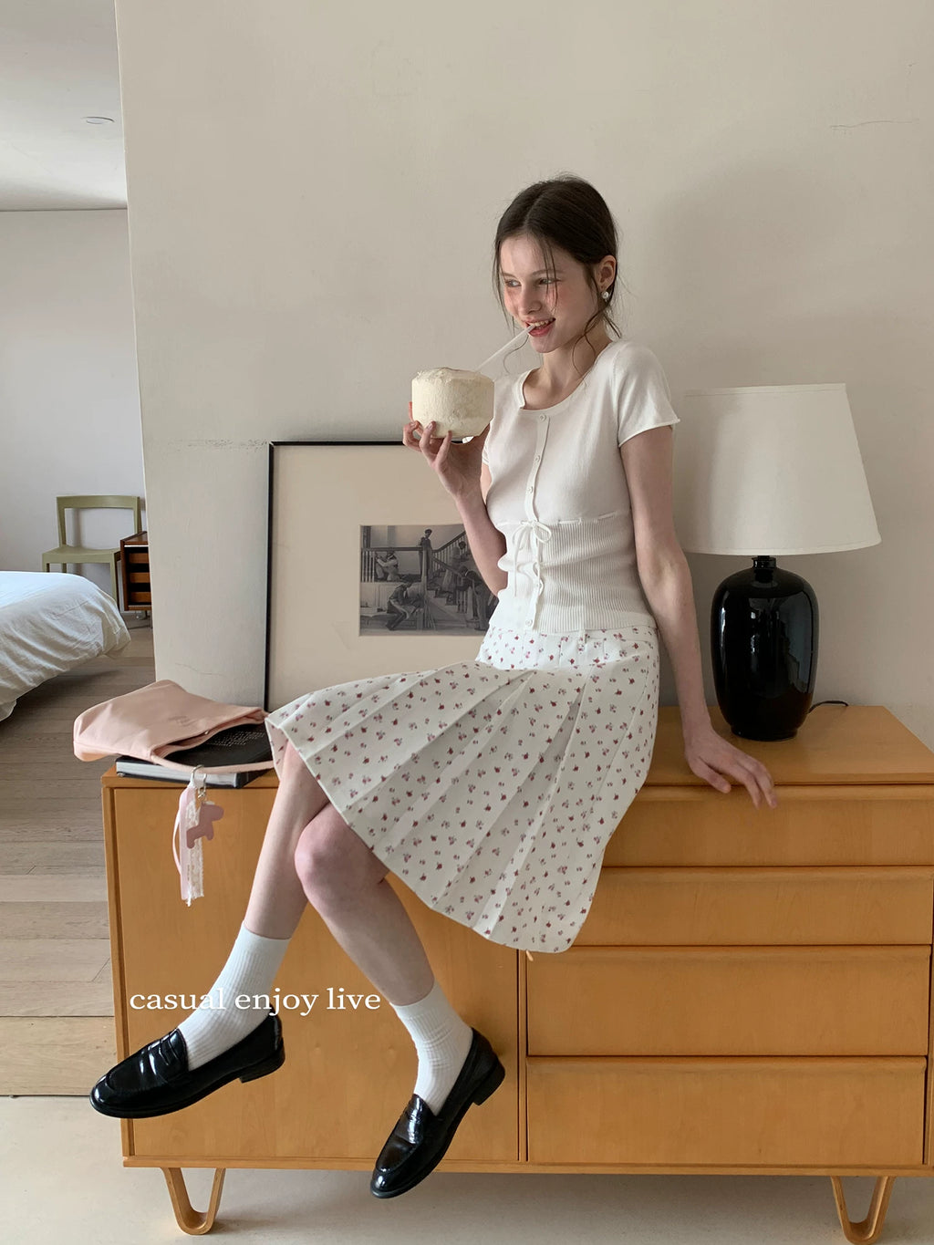 EGGKA High-waisted Retro Floral Pleated Skirt