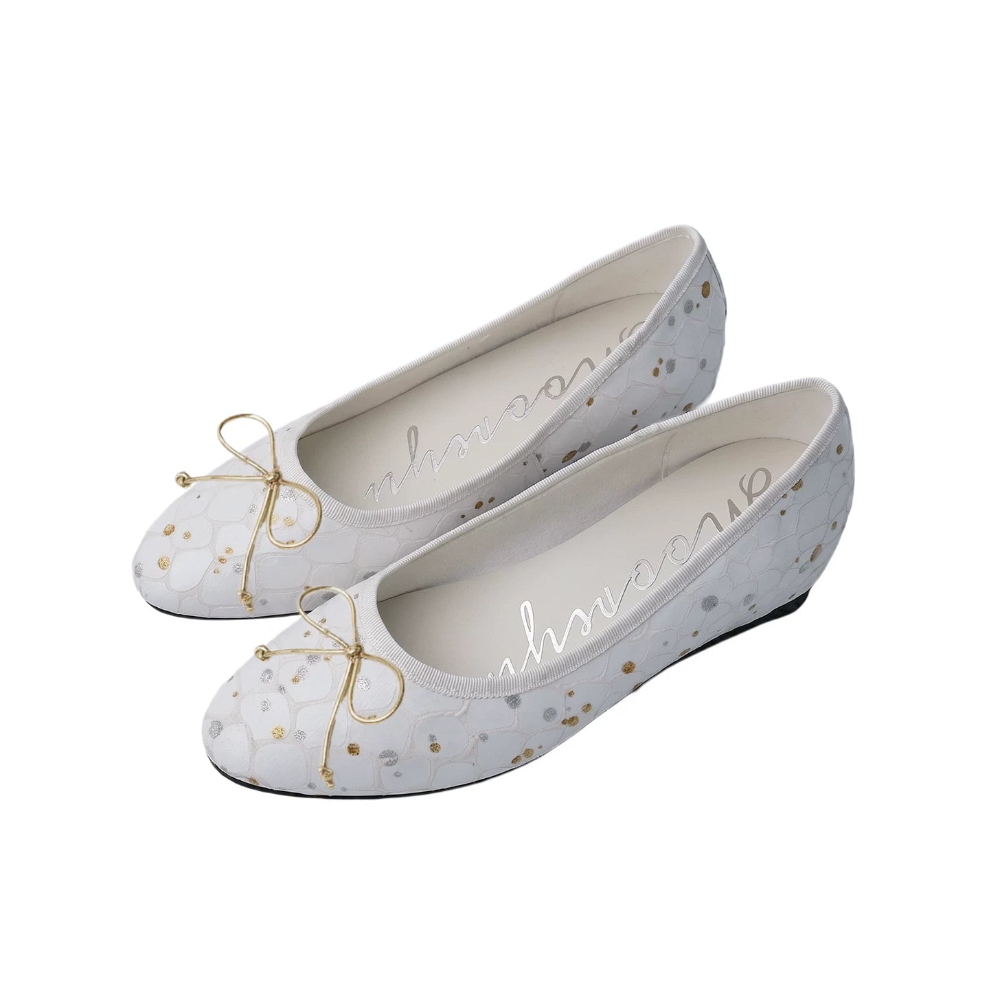 Mooreyu Bow Irregular Polka Dot Shallow Mouth Flat Shoes