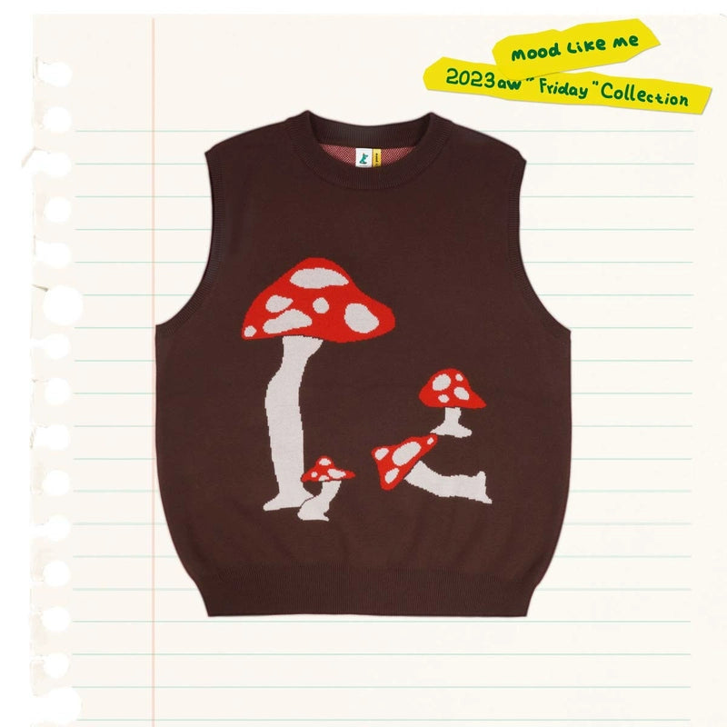 MoodLikeMe Mushroom Jacquard Fun Knitted Pullover Vest