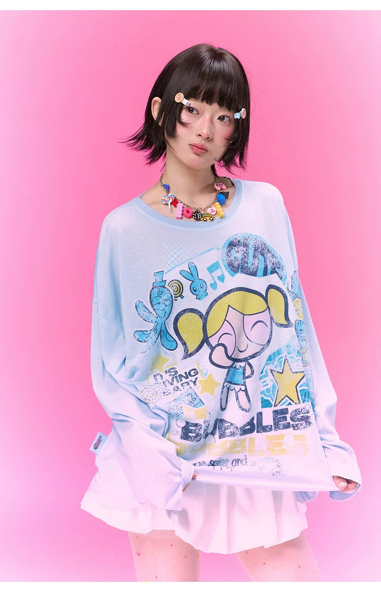 BJHG [Flying Girls Joint Name] Printed Lyocell Long Sleeve T-Shirt