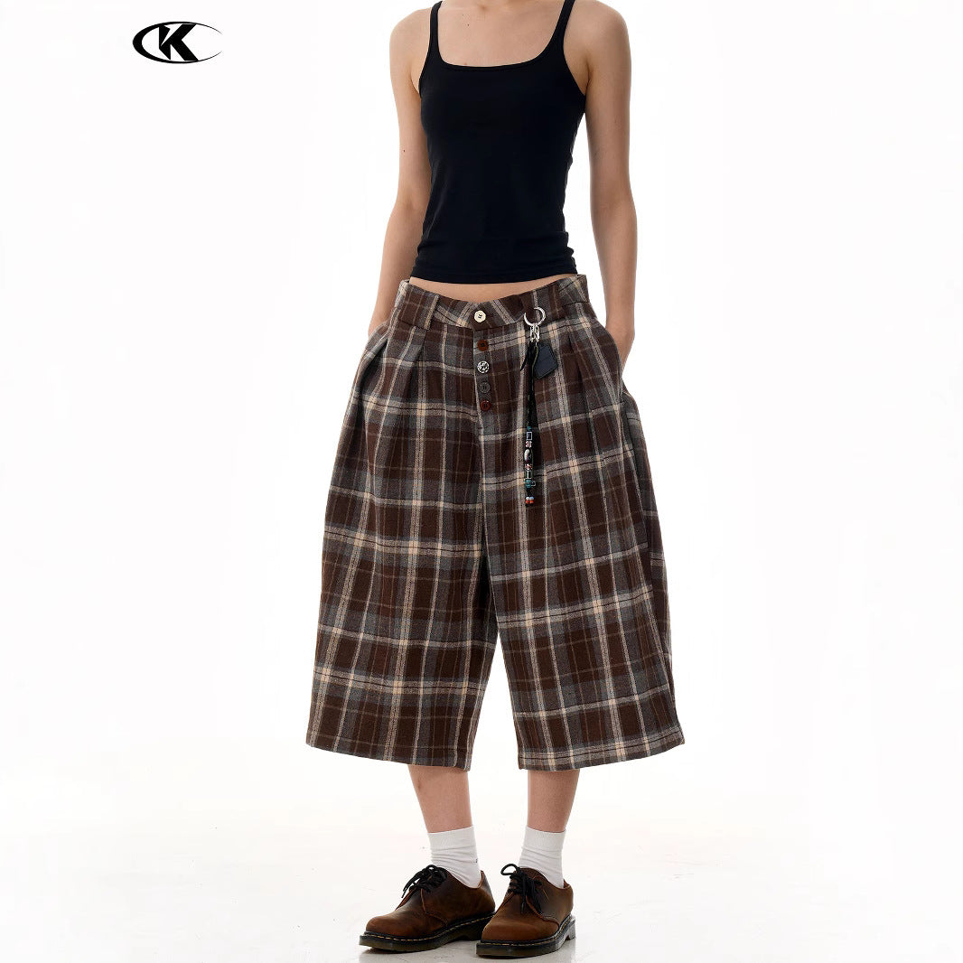 11KN Retro Plaid Loose Cropped Shorts