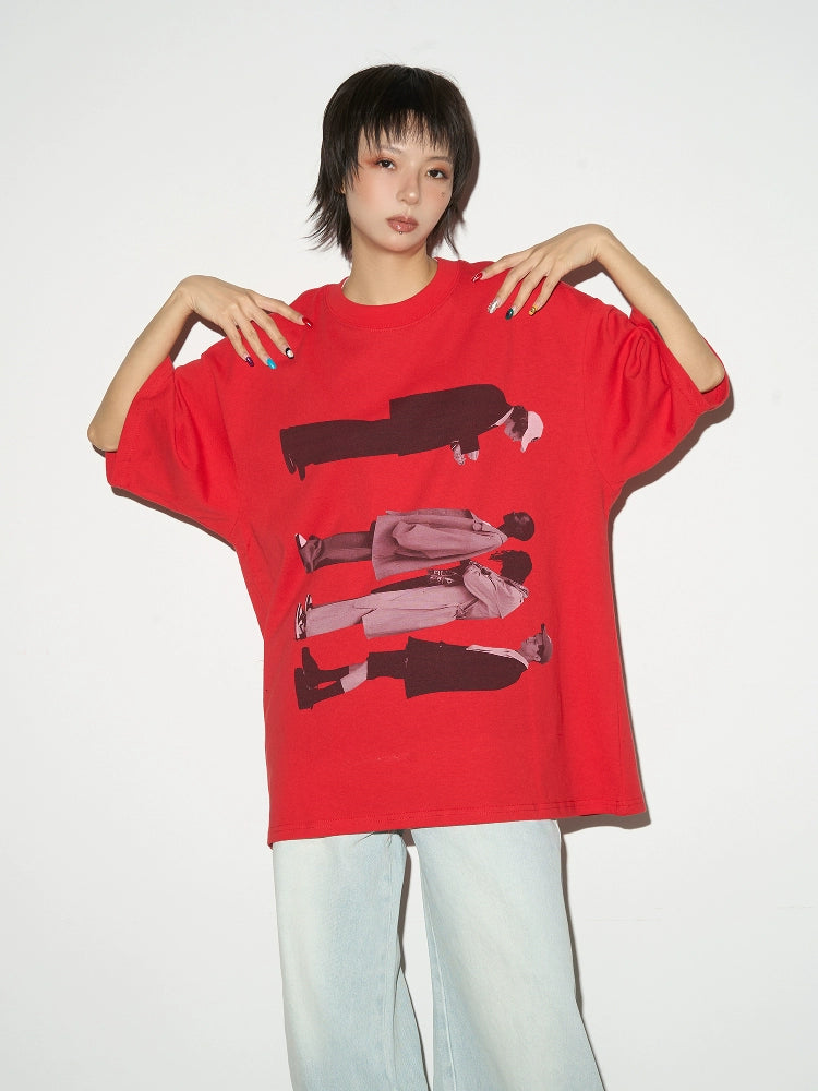 MICHINNYON Hipster Print Loose Round Neck Tee