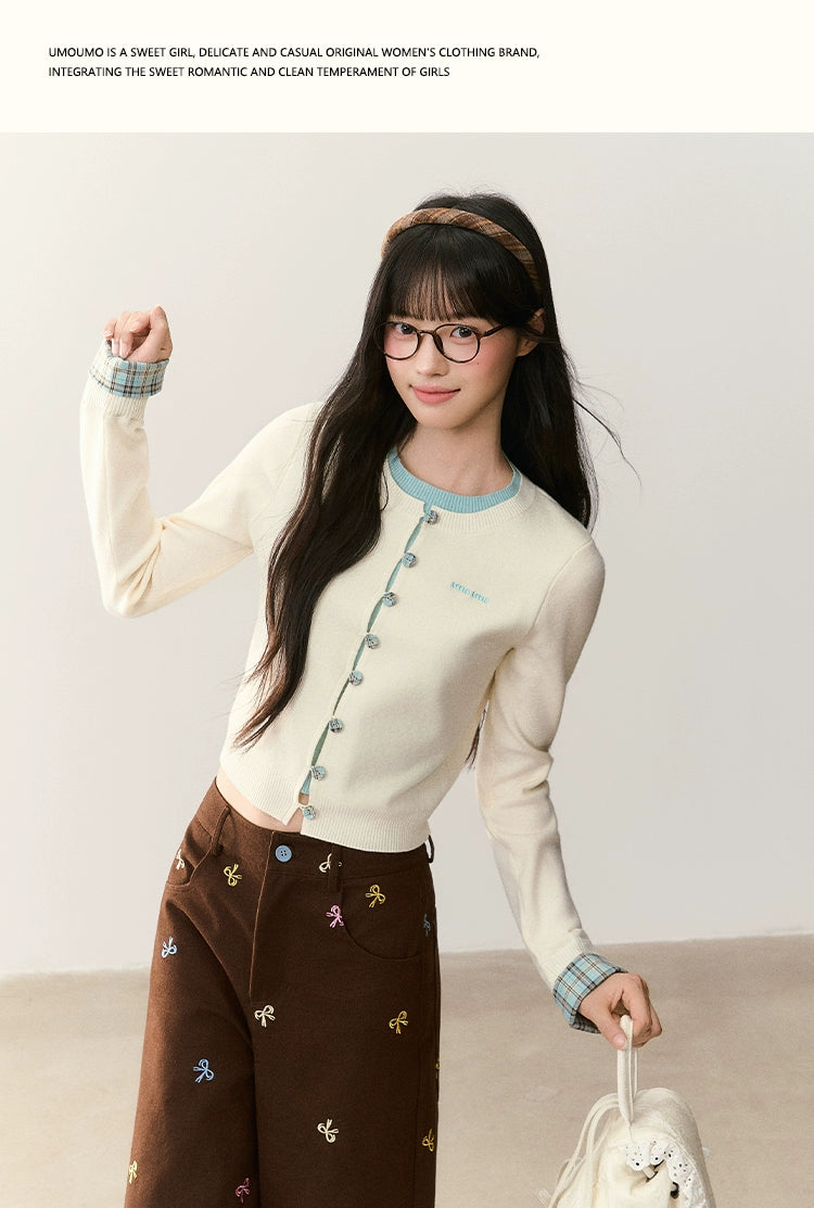 Umoumo Versatile Plaid Stitched Knitted Sweater