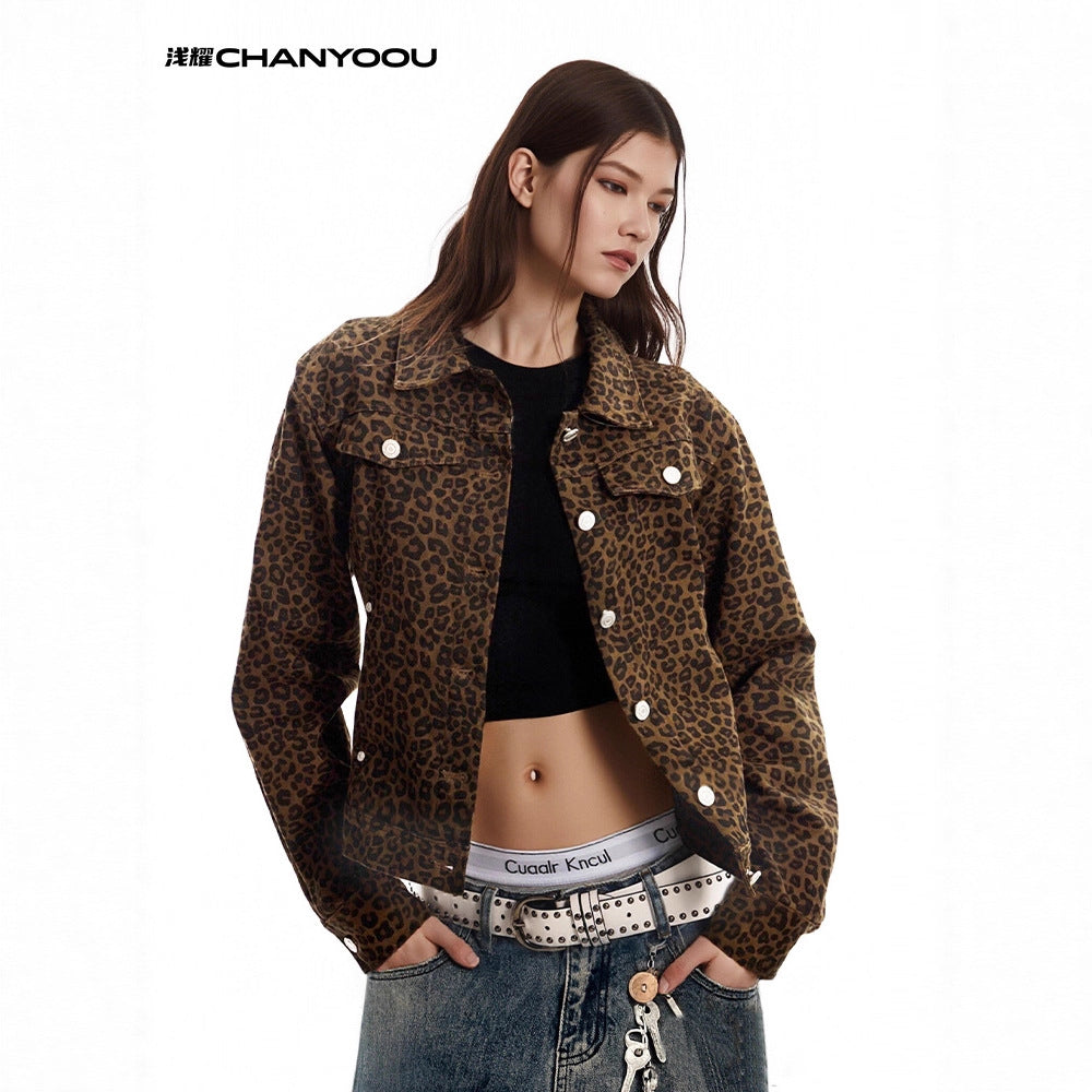 CHANYOOU Vintage Lapel Leopard Print Short Jacket