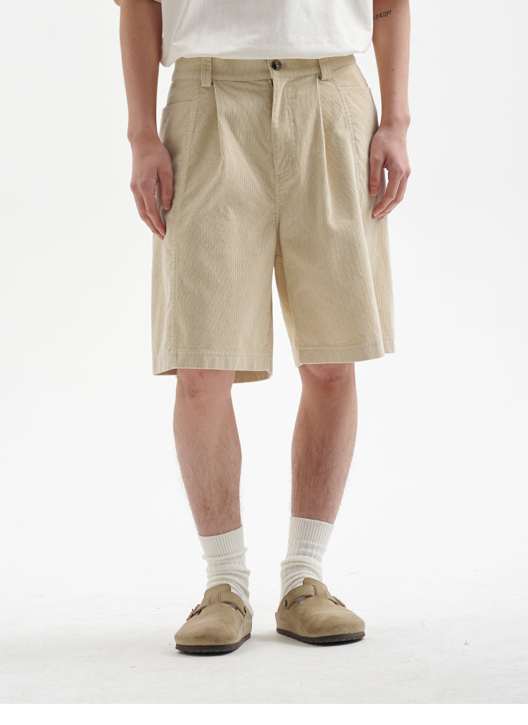 BUTTBILL 25SS Japanese retro 11-pit non-elastic corduroy Shorts