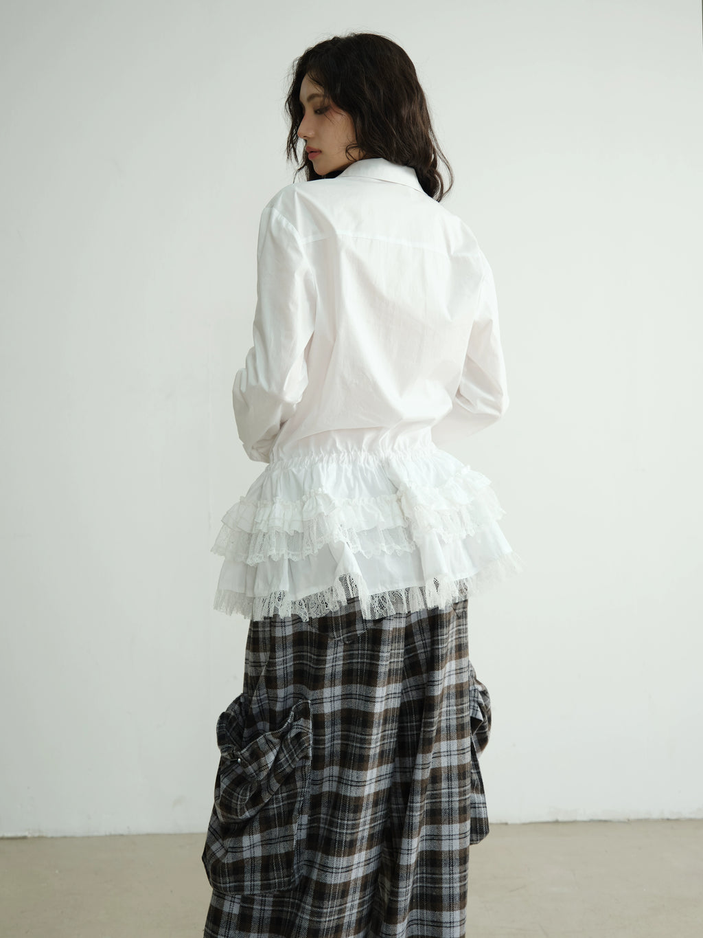 JNYLON Lace Skirt Waist-strapped Long Shirt