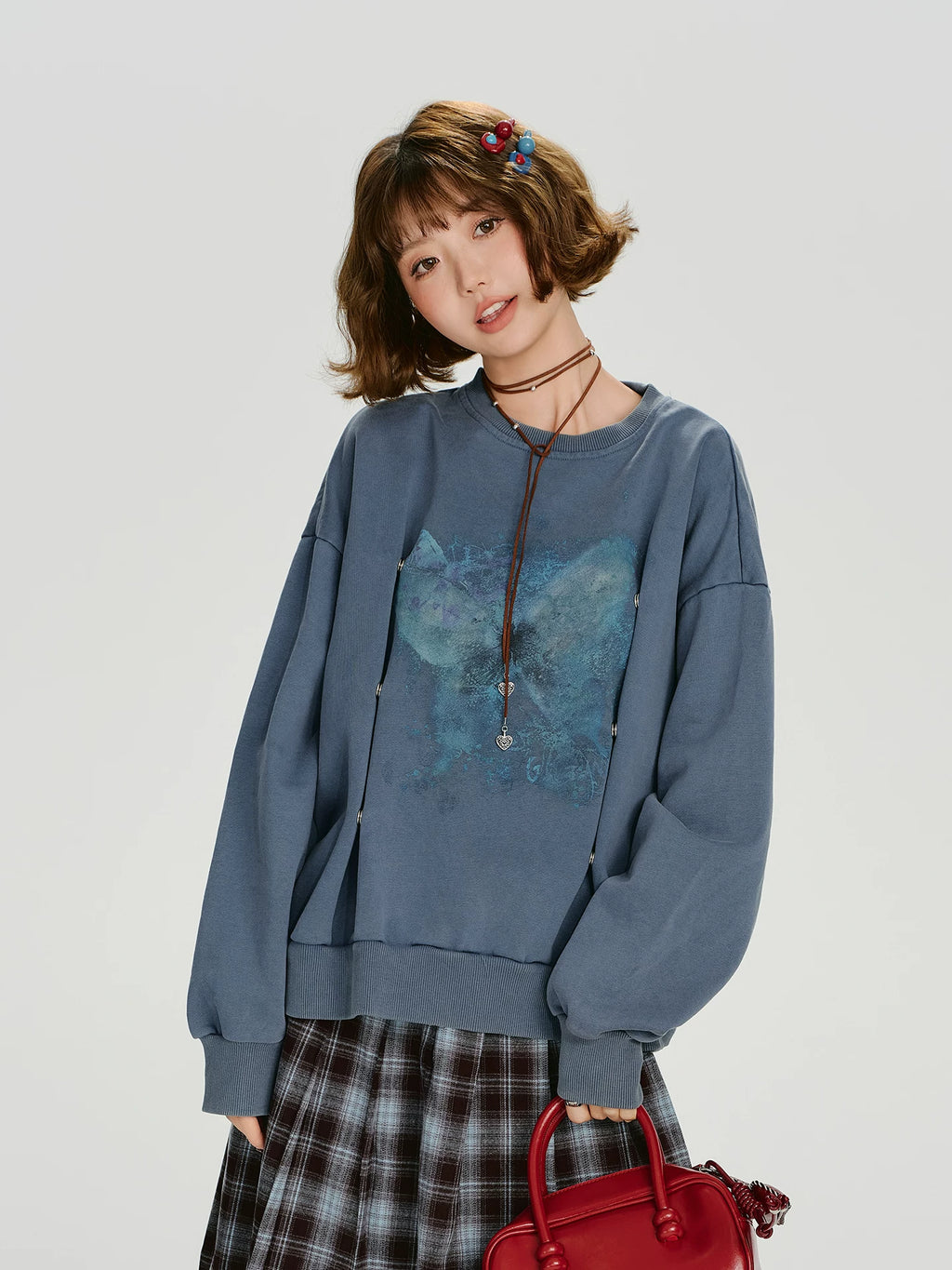 Girlyhalo retroprintingpullover Round Neck Sweatshirt