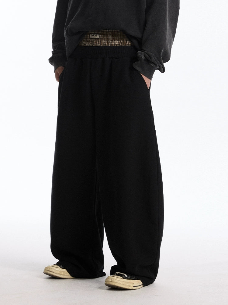 CoosRetro Double Waist Fake Two-Piece Plaid Scimitar Sweatpants