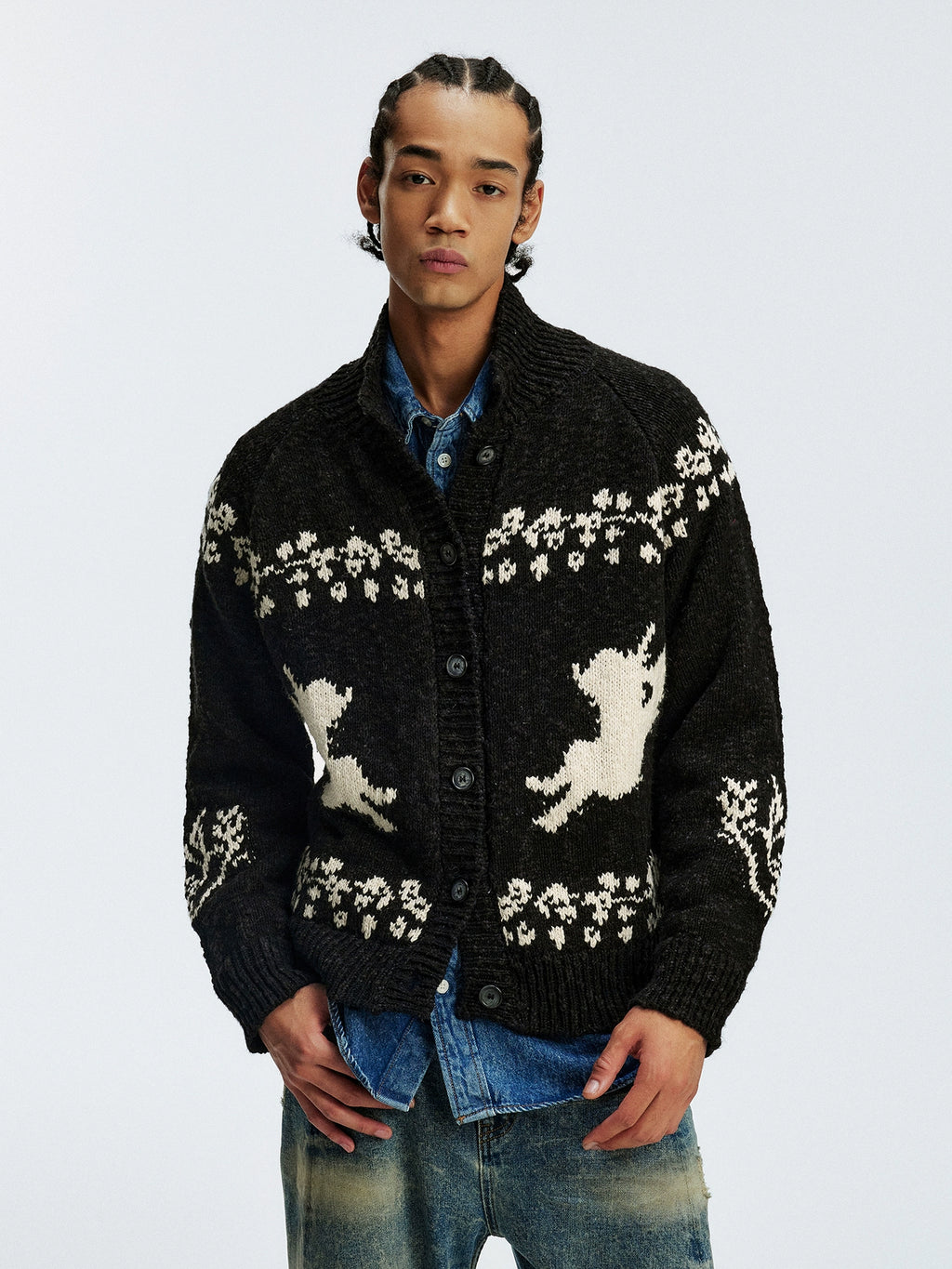 MEDM Casual Angel Pattern Embroidered Lapel Knitted Sweater