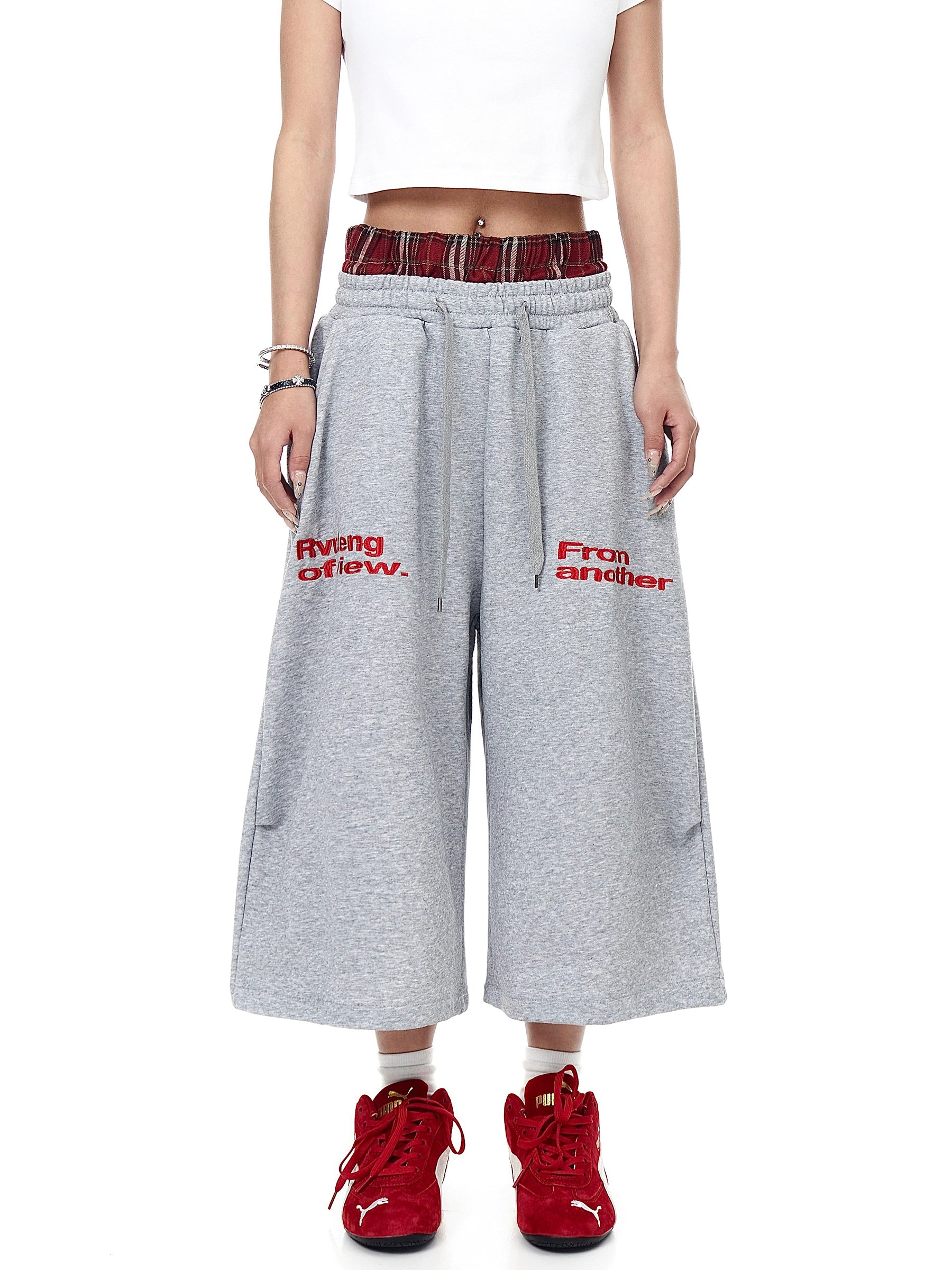 BLACKLISTS Double Waist Plaid Sweatpants Shorts