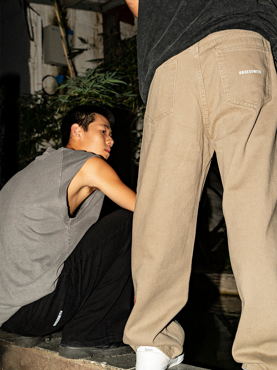 OBSESSWITH Four Seasons Middle Waist Straight Loose Basic Simple Skateboard Pants