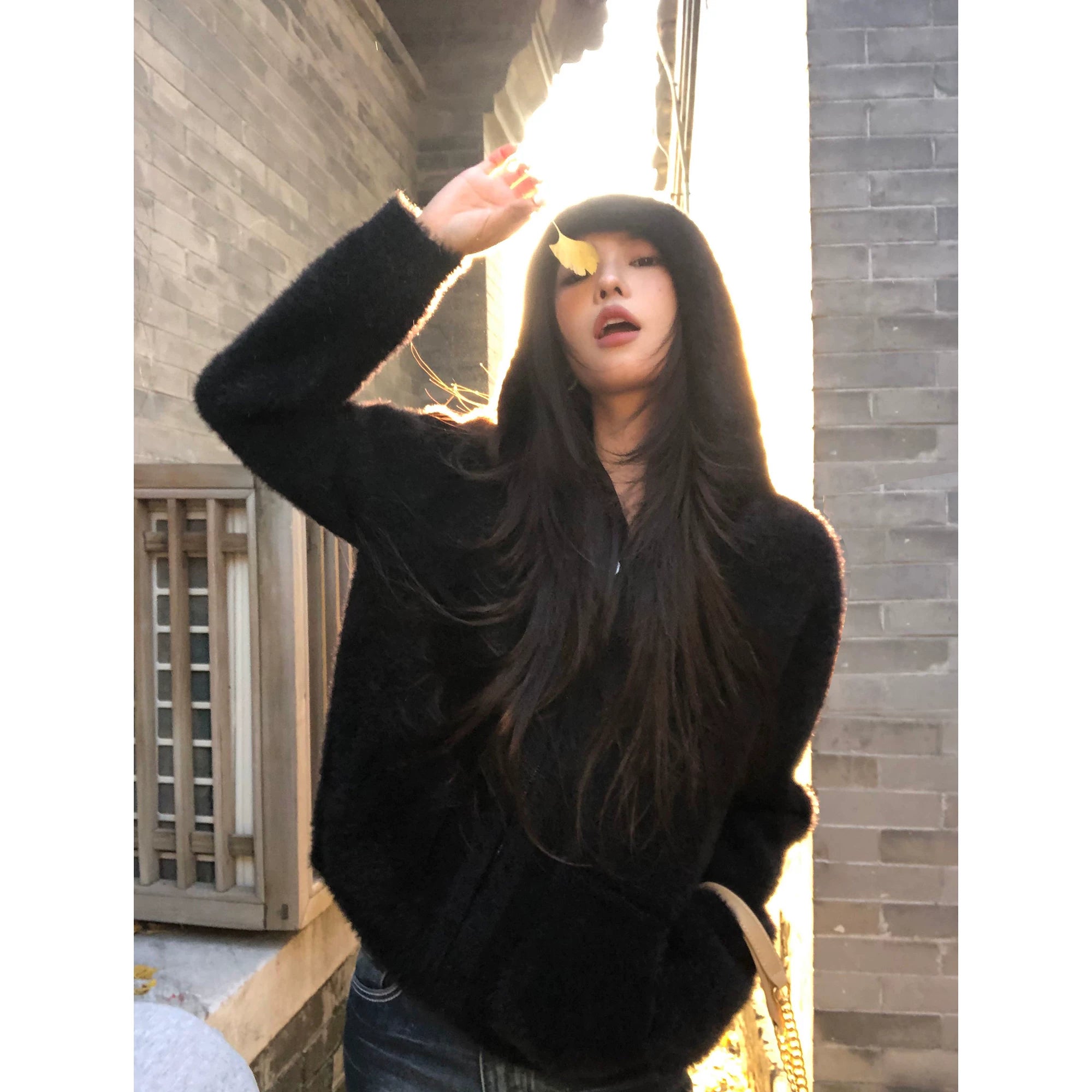 Pusumede Temperament Comfortable Hooded Warm Fluffy Jacket
