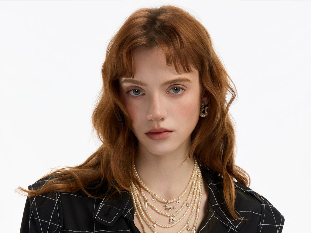 SUMIYAKI Flash Pony Full of Diamonds Multi-layer Pearl Necklace