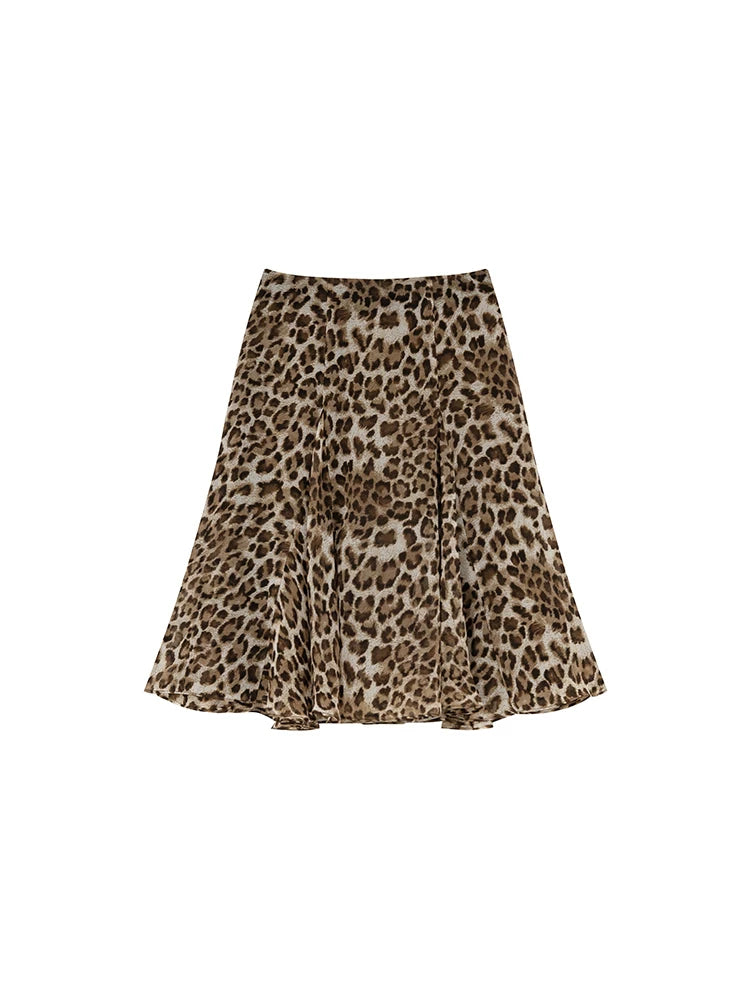 Kano Stitching Elegant Chiffon Leopard Print Skirt
