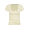 EAHO Striped U-neck Front Shoulder Slim and Thin Tee