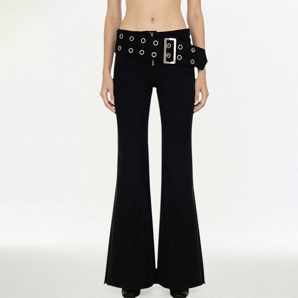FUNOFF Belt Zipper Low-rise Jeans