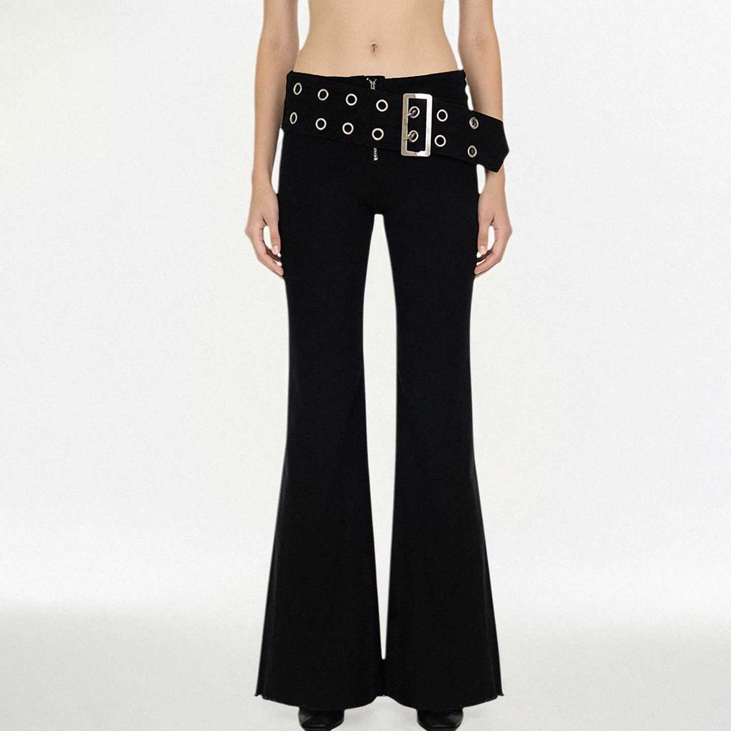 FUNOFF Belt Zipper Low-rise Jeans