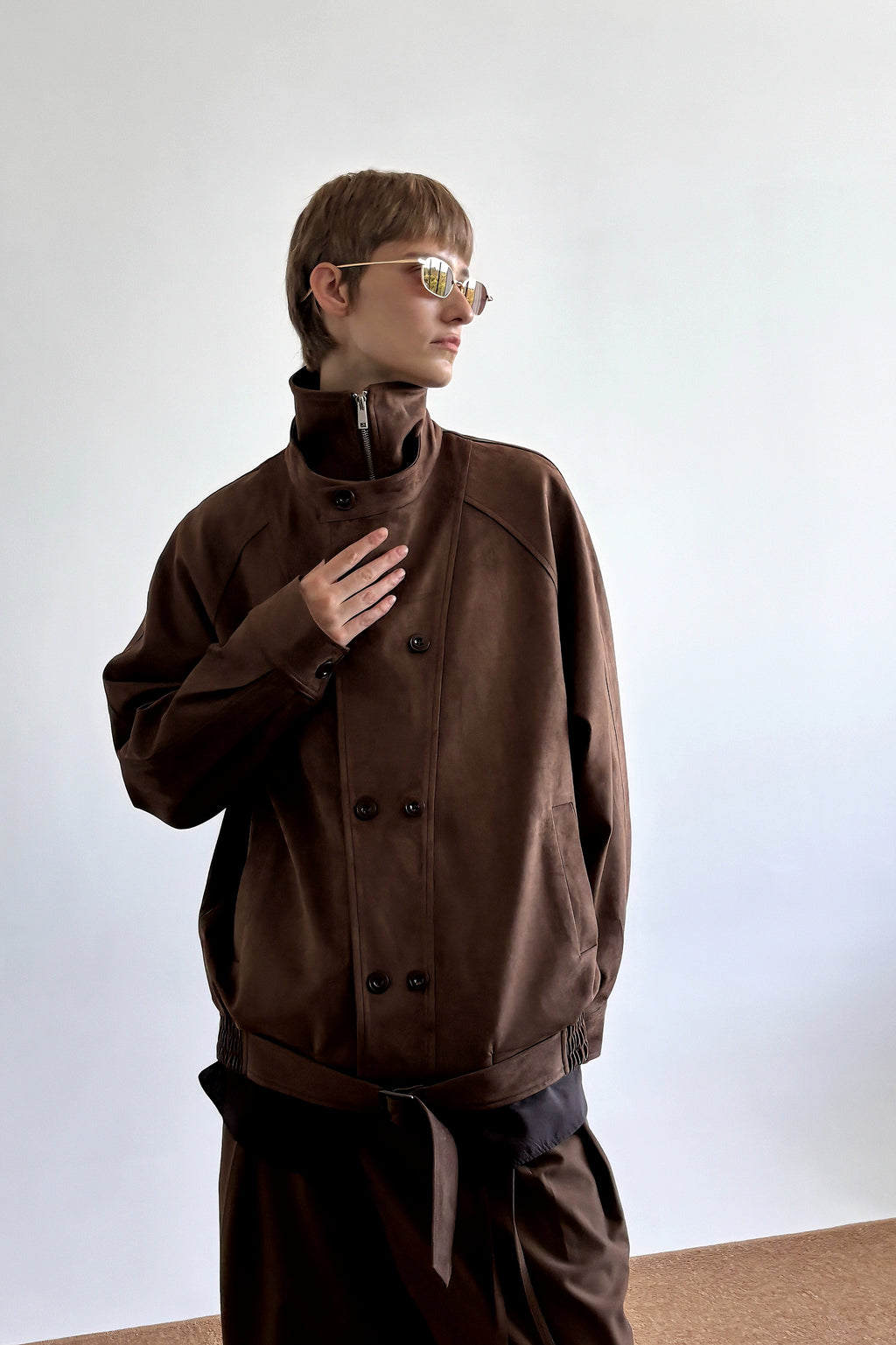 COLN Suede Double-neck Double-breasted Jacket