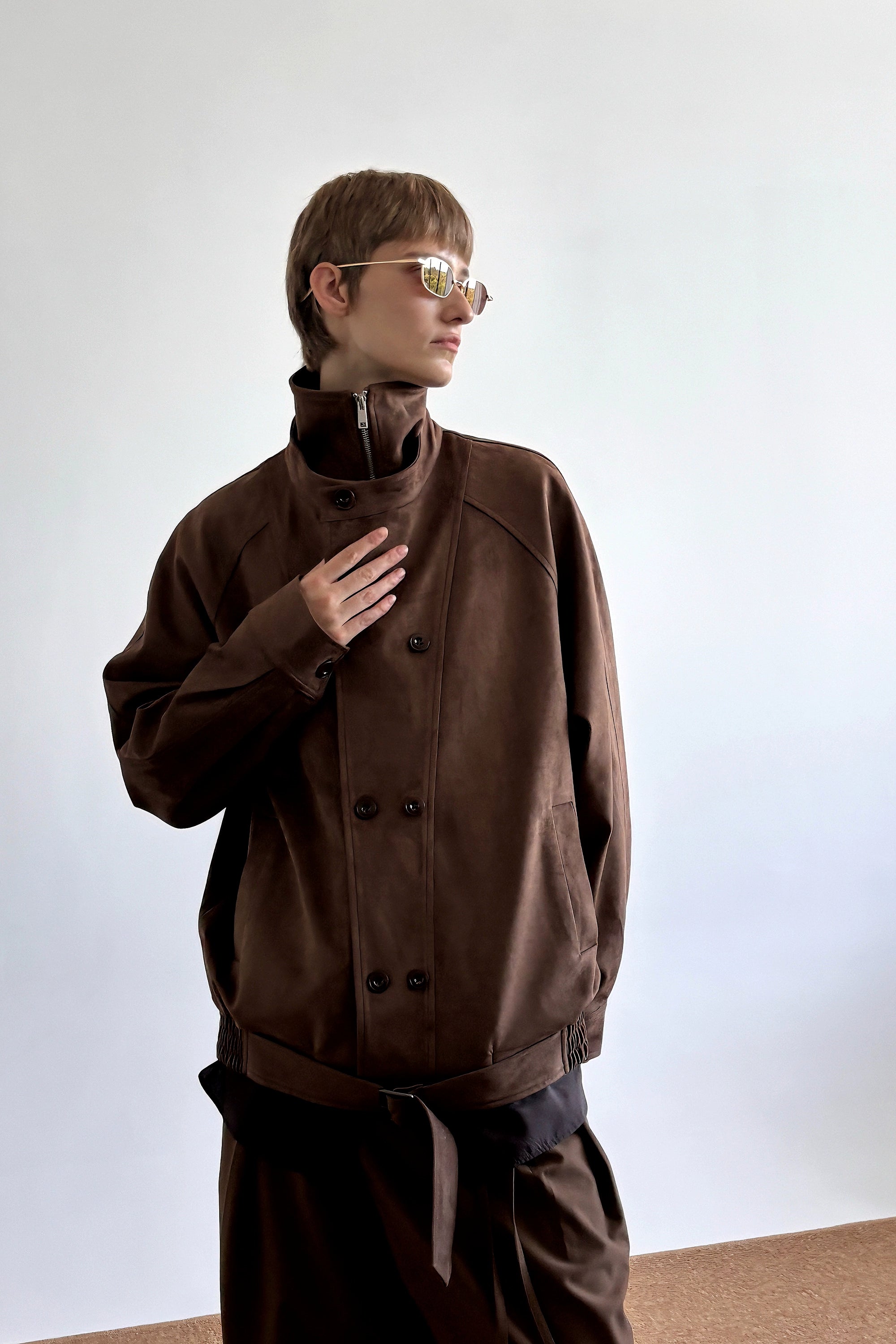 COLN Suede Double-neck Double-breasted Jacket