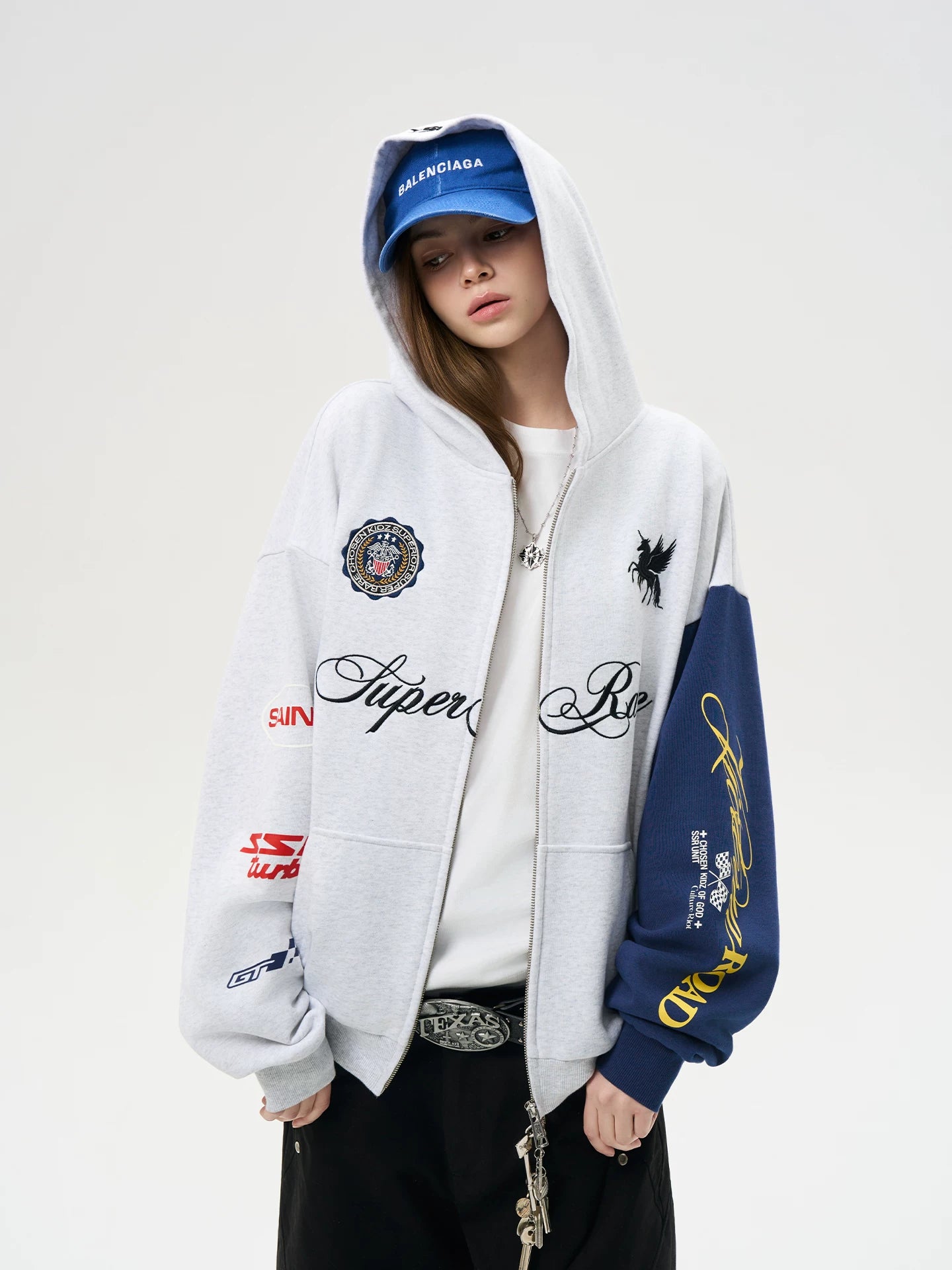 SSR Logo Embroidery Stitching Contrasting Sweater Jacket