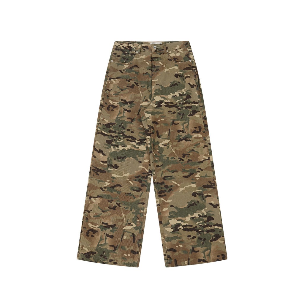 FUNKYFUN Twill Loose Wide-leg Tooling Camouflage Pants