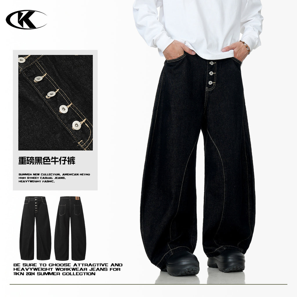 11KN washed black breasted scimitar RAW JEANS