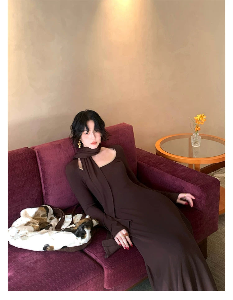 KELIFAN Elegant Retro Big Neckline Dress