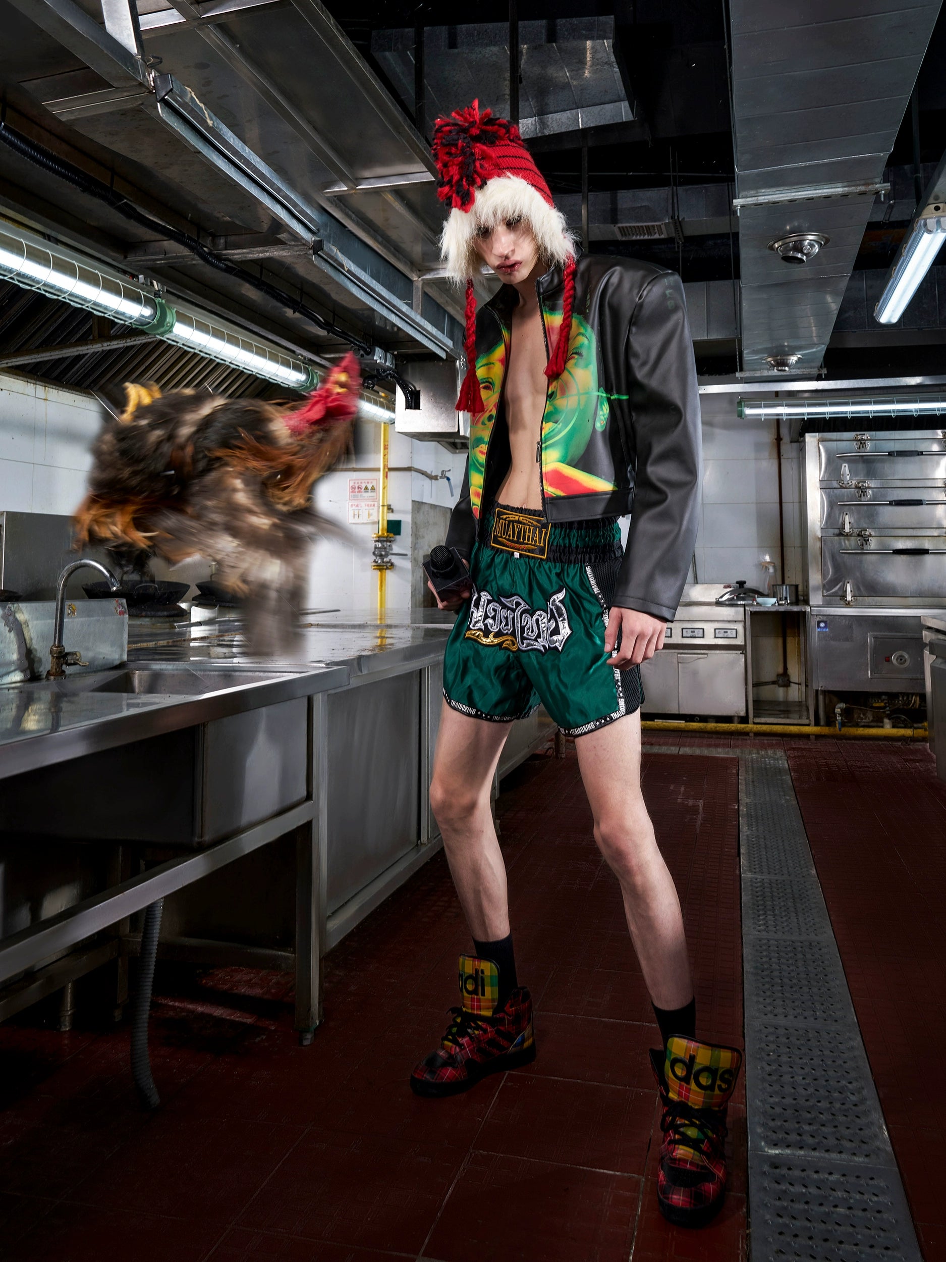 SEE Portrait Print Short Leather Jacket