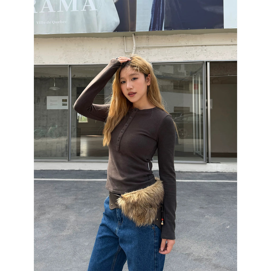 CCYE Front Shoulder Slim Fit Henry Collar Long Sleeve