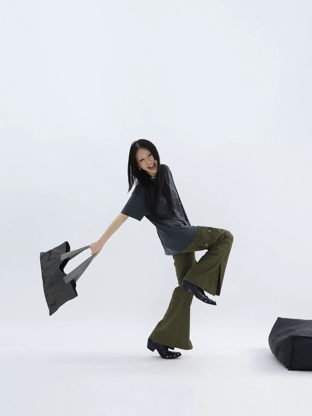 FUZZYKON Retro Portrait Printing Tooling Flared Pants