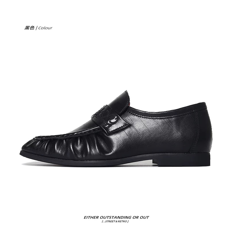 SHENLV STUDIO Pleated Niche Embroidered Casual Leather Shoes