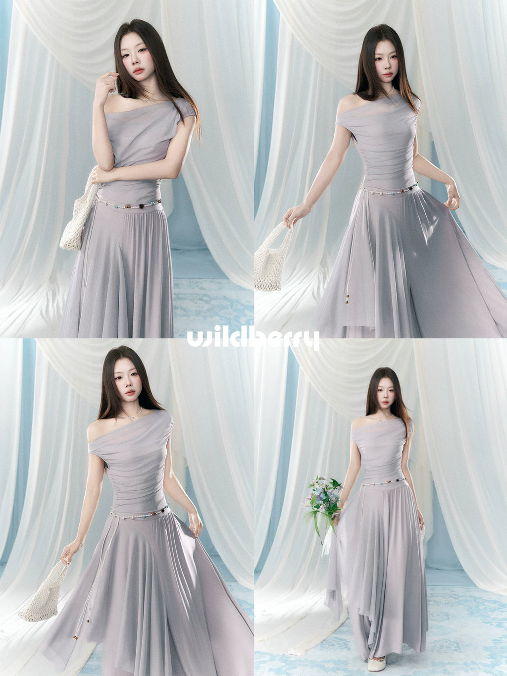 Wildberry Slanted Shoulders and Waist Long Skirt