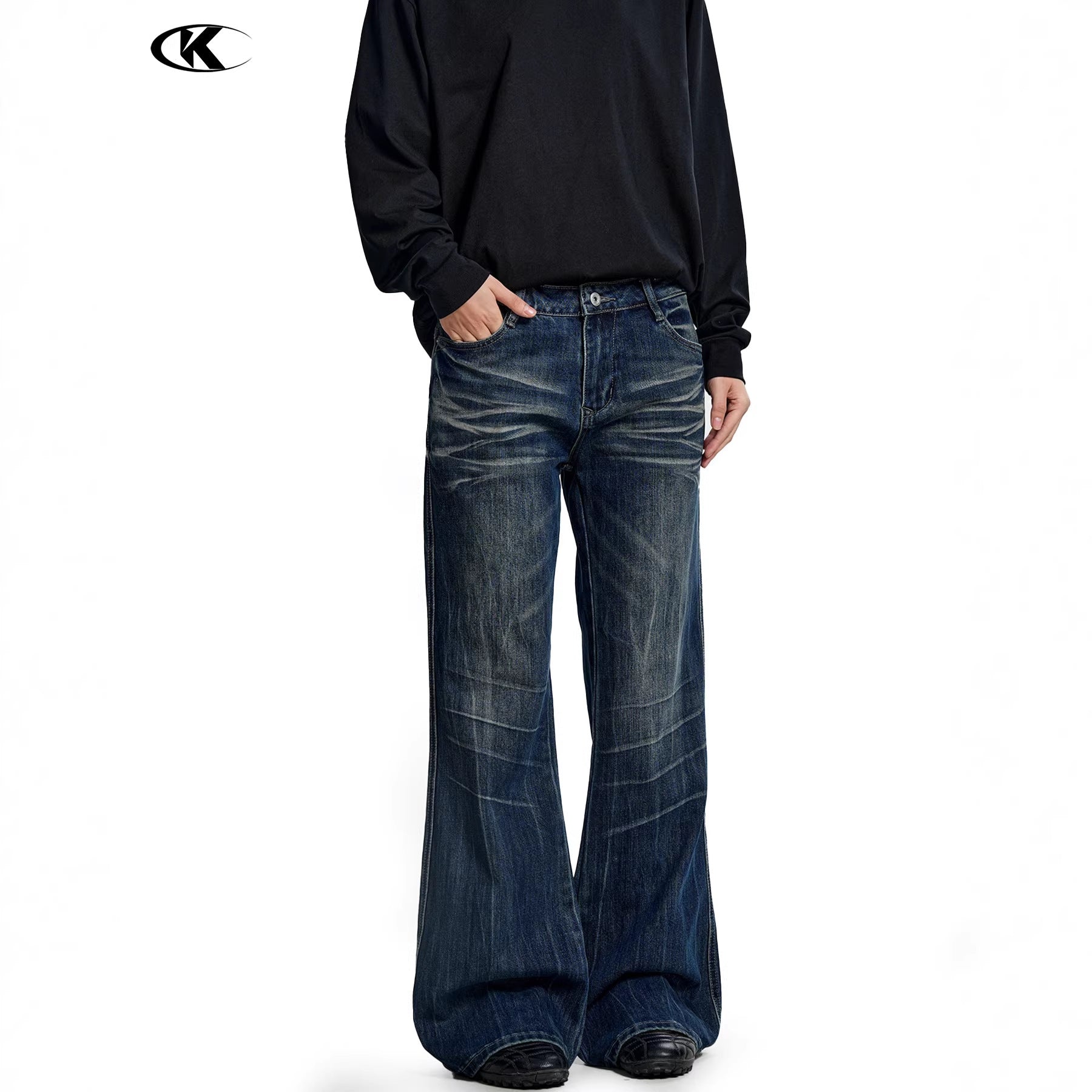 11KN Retro Straight Three-dimensional Slim-fitting Jeans