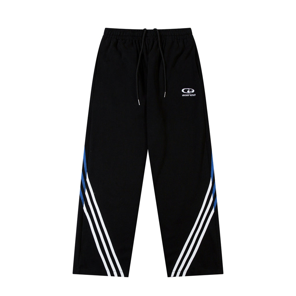 BeOurRule Vintage Straight Contrast Three-Bar Splicing Wide Leg Casual Pants