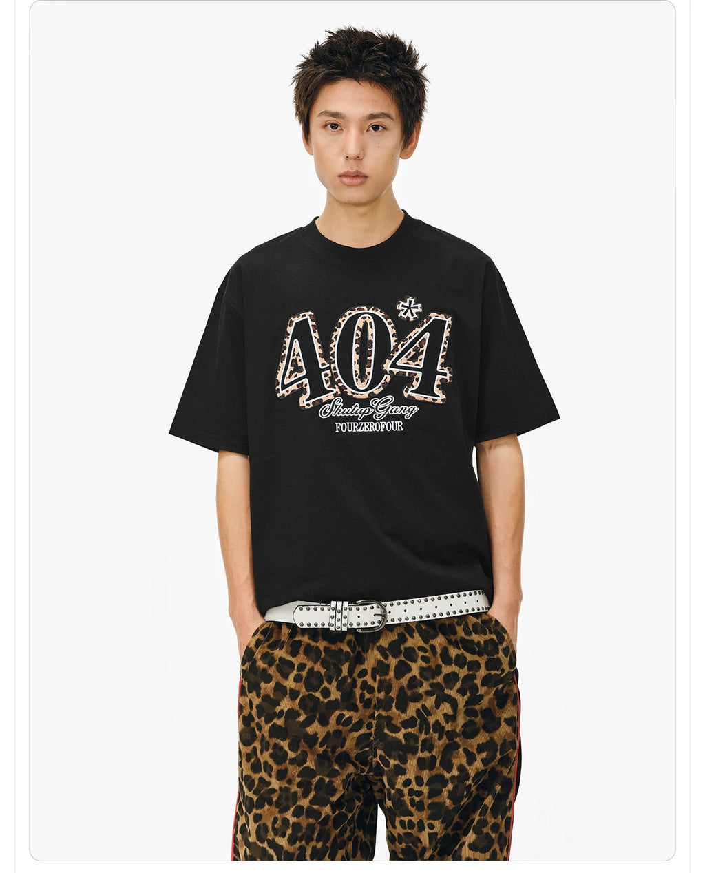 404MOB Leopard Patch Embroidery Loose Tee