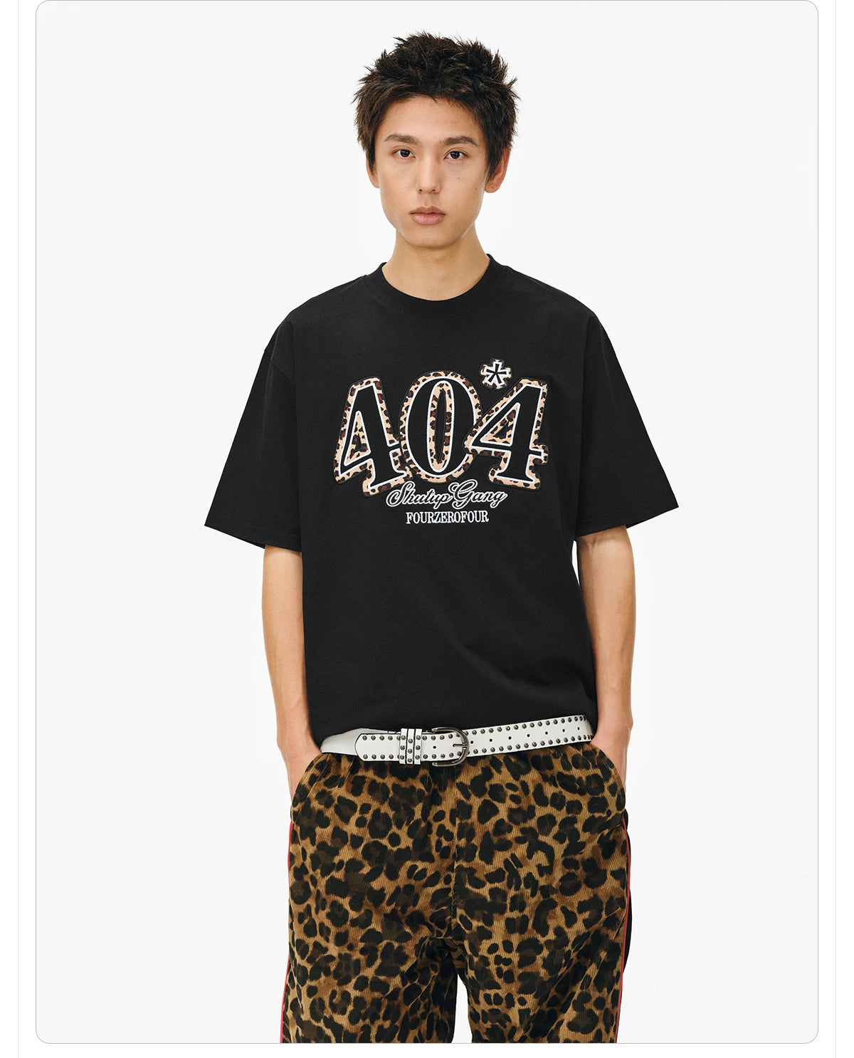 404MOB Leopard Patch Embroidery Loose Tee