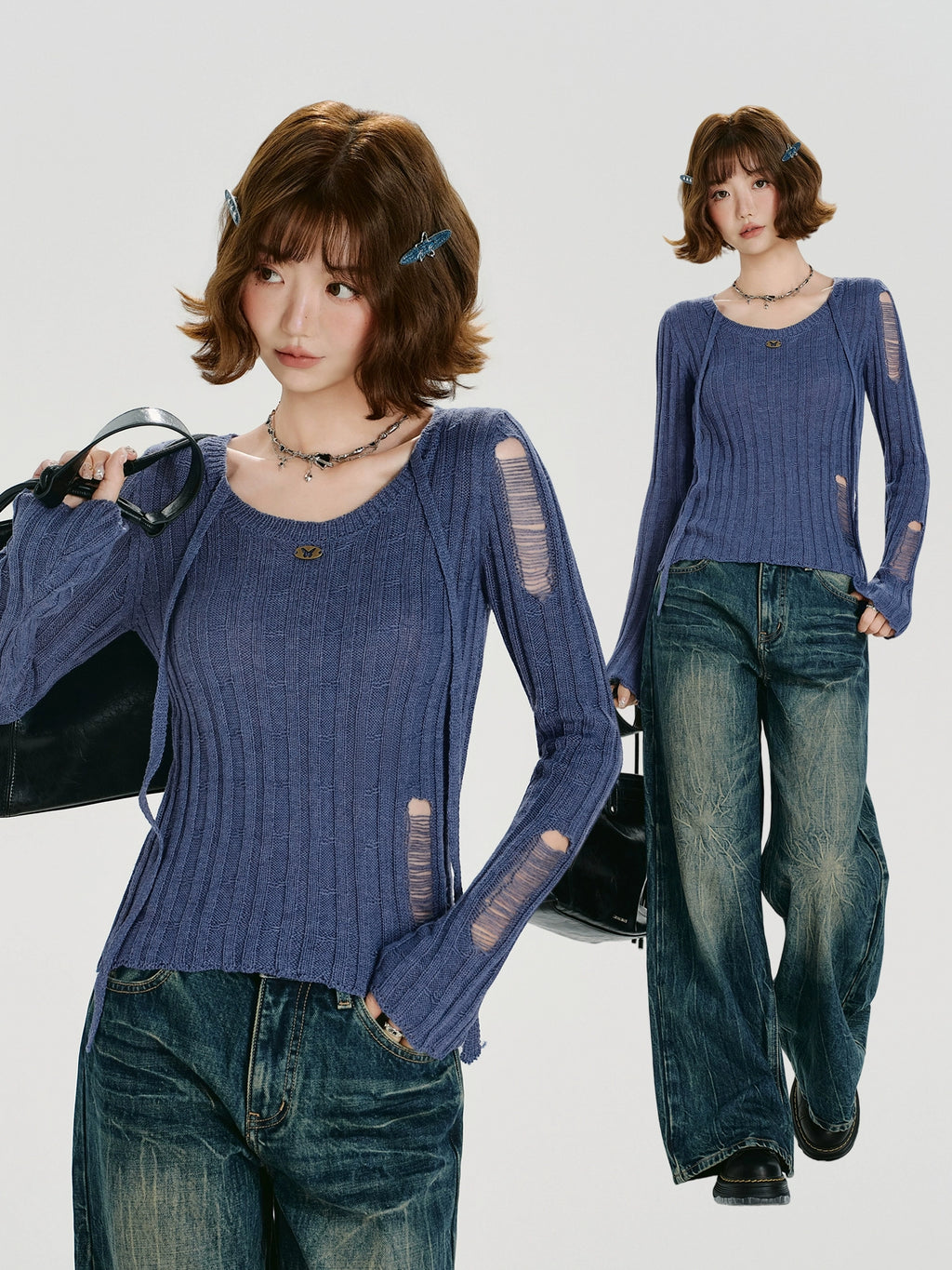 Girlyhalo Vintage Ripped Knitted Sweater