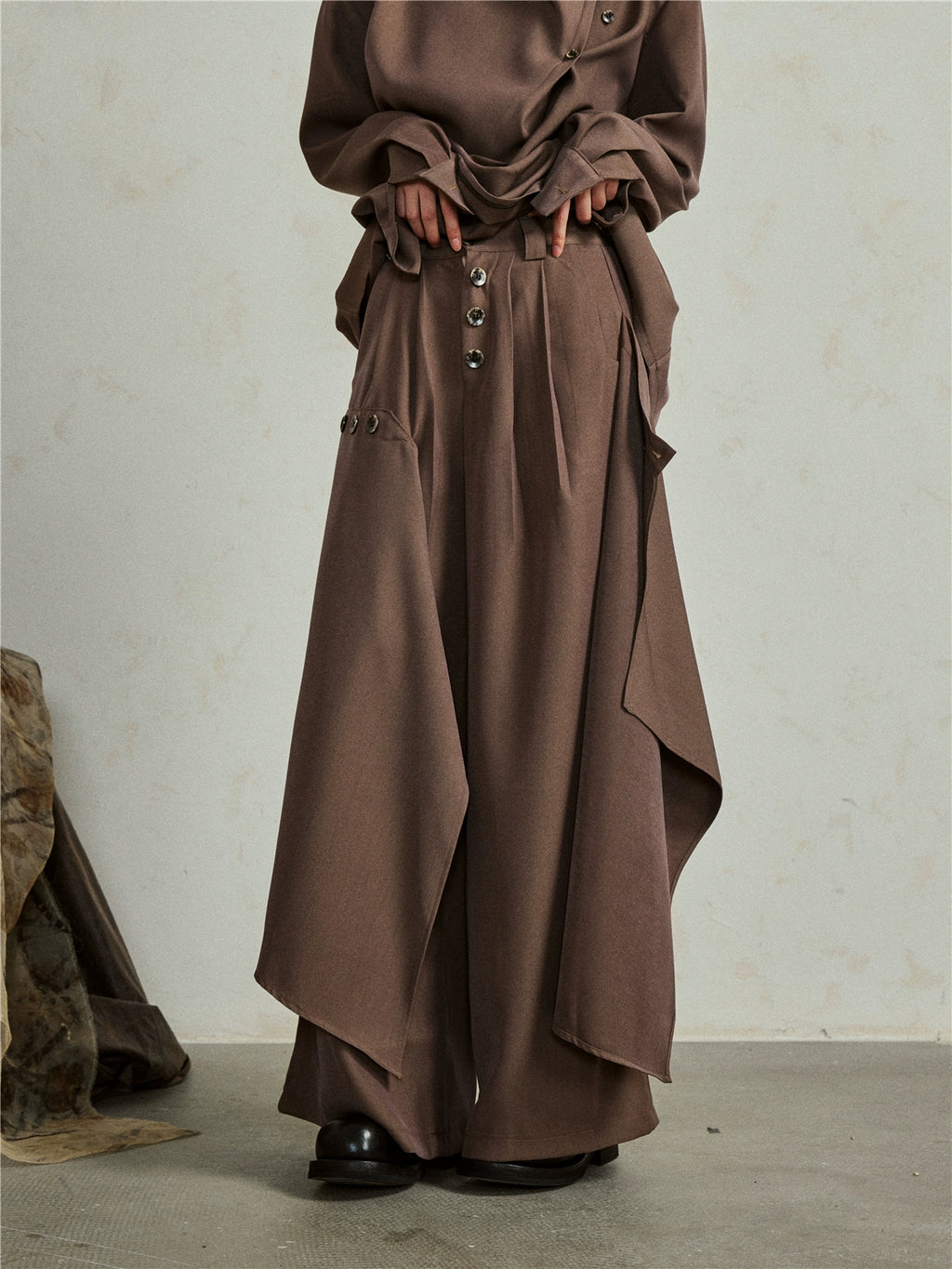 SUNYVONNE Irregular Multi-piece Two-wear Wide-leg Pants