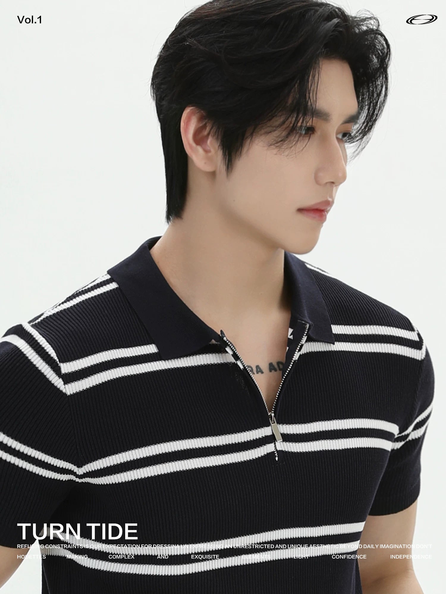 TURNTIDE Cool Anti-wrinkle Half Zipper Striped Knitted Tee