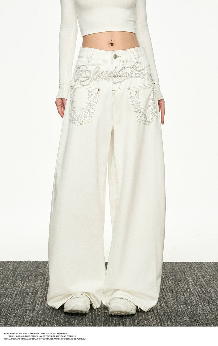Aaisup Embroidered Straight Loose Jeans