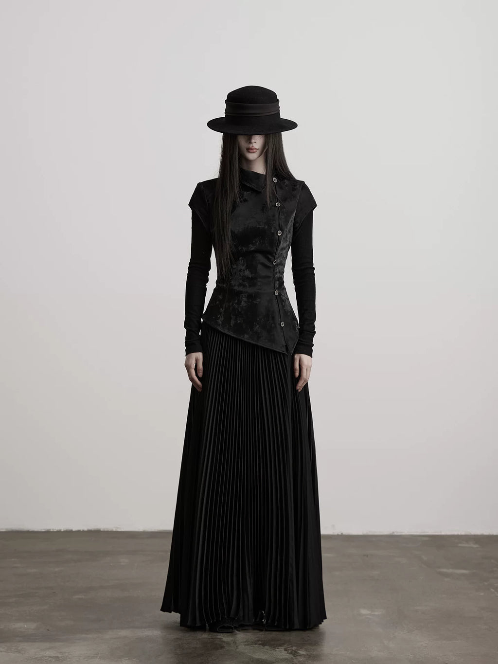 INDULGE Leather Fake Two-piece Pleated Waist Dress
