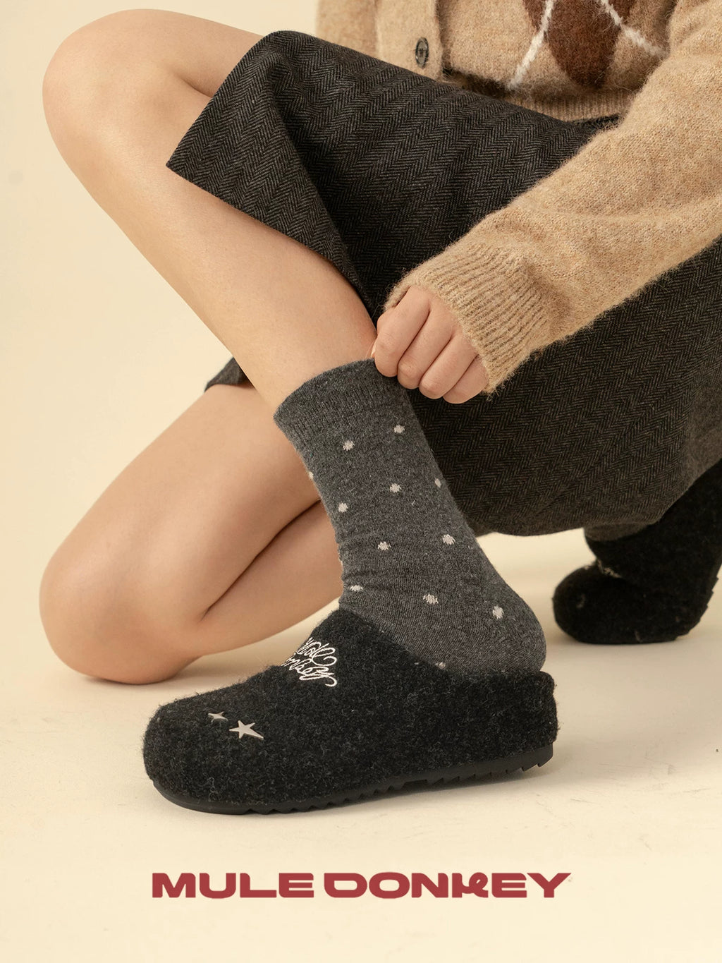 Mule Donkey Polka Dot Medium Tube Wool Stacking Socks