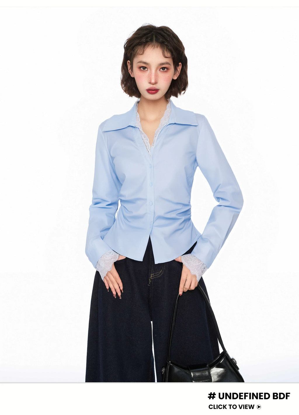 Blackbb Lace Polo Lapel Long Sleeve Shirt