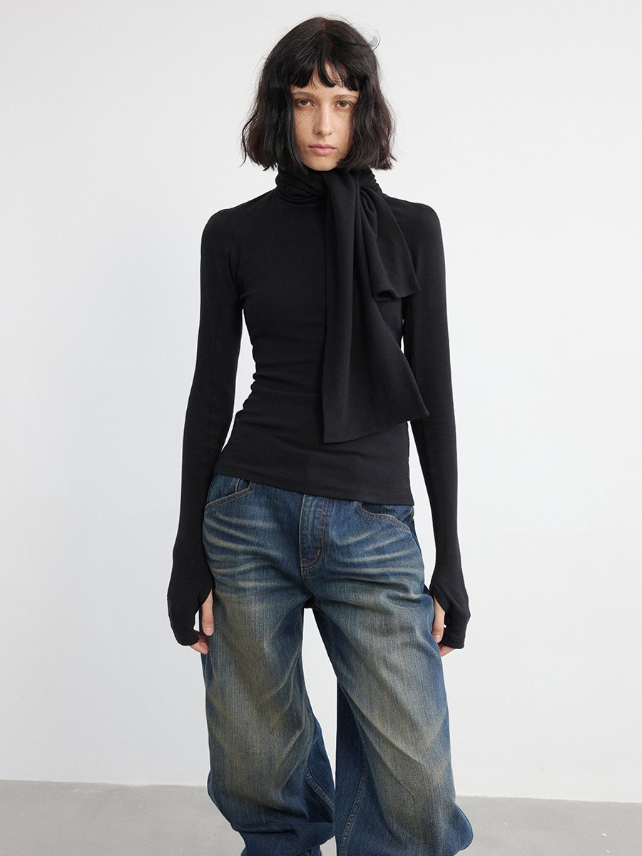 JCAESAR WOMEN Scarf Neckline Strap Long Sleeve